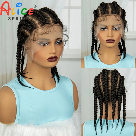 14inch Transparent Synthetic Full Lace  Cornrow Braided Wigs Short Lace Frontal Bob Wigs for Black Women Knotless Lace Wigs