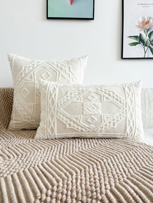 1pc Decorative Geometric Towel Embroidery Cushion Cover Without Filler For Various Decor