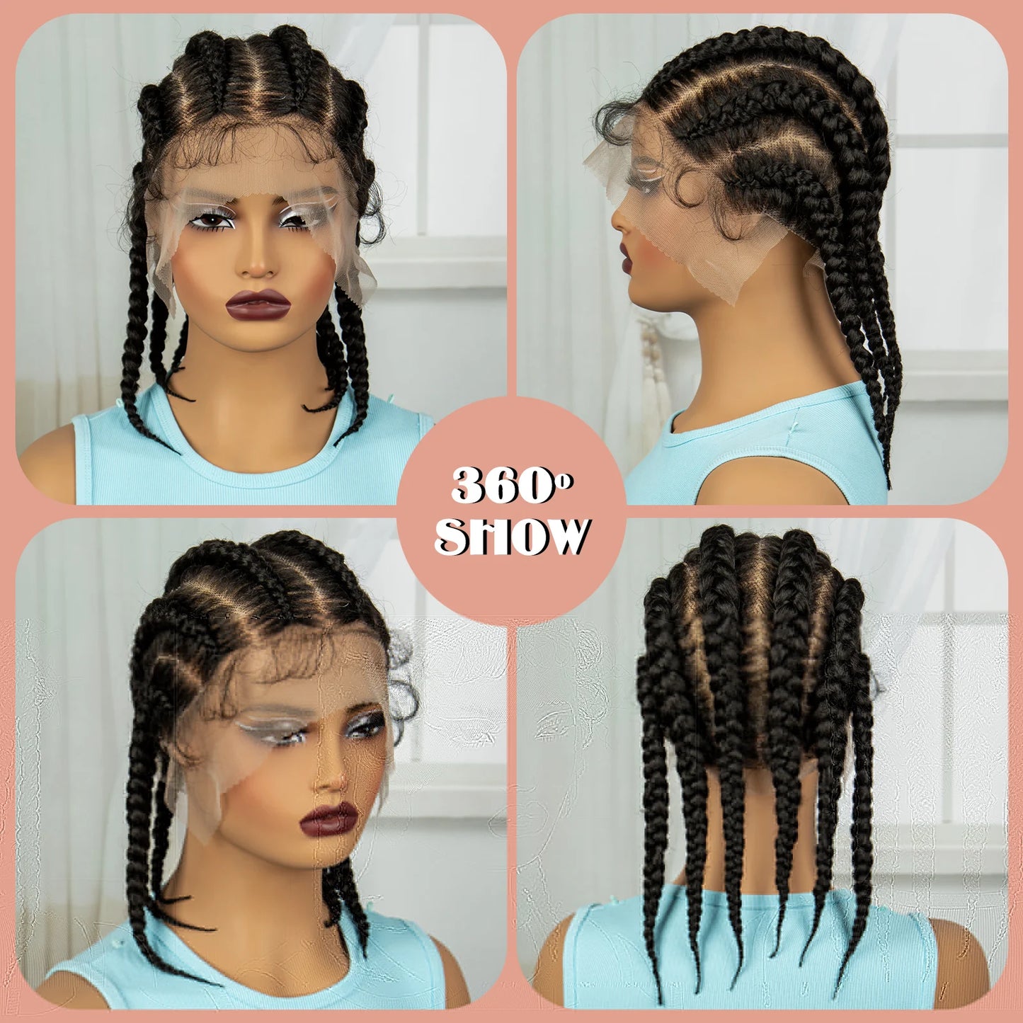 14inch Transparent Synthetic Full Lace  Cornrow Braided Wigs Short Lace Frontal Bob Wigs for Black Women Knotless Lace Wigs