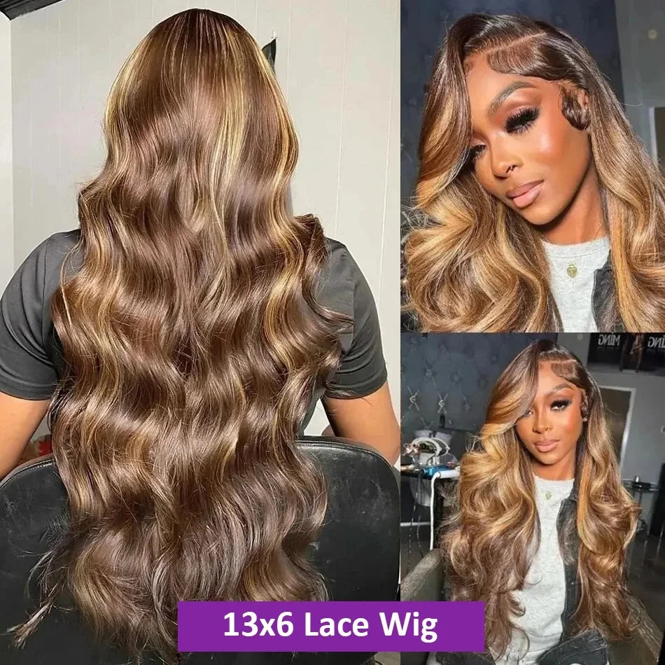 13x6 Highlight Lace Frontal Wig 30 Inch 13X4 Body Wave Ombre Colored Honey Lace Front Human Hair Wigs For Women Pre Plucked