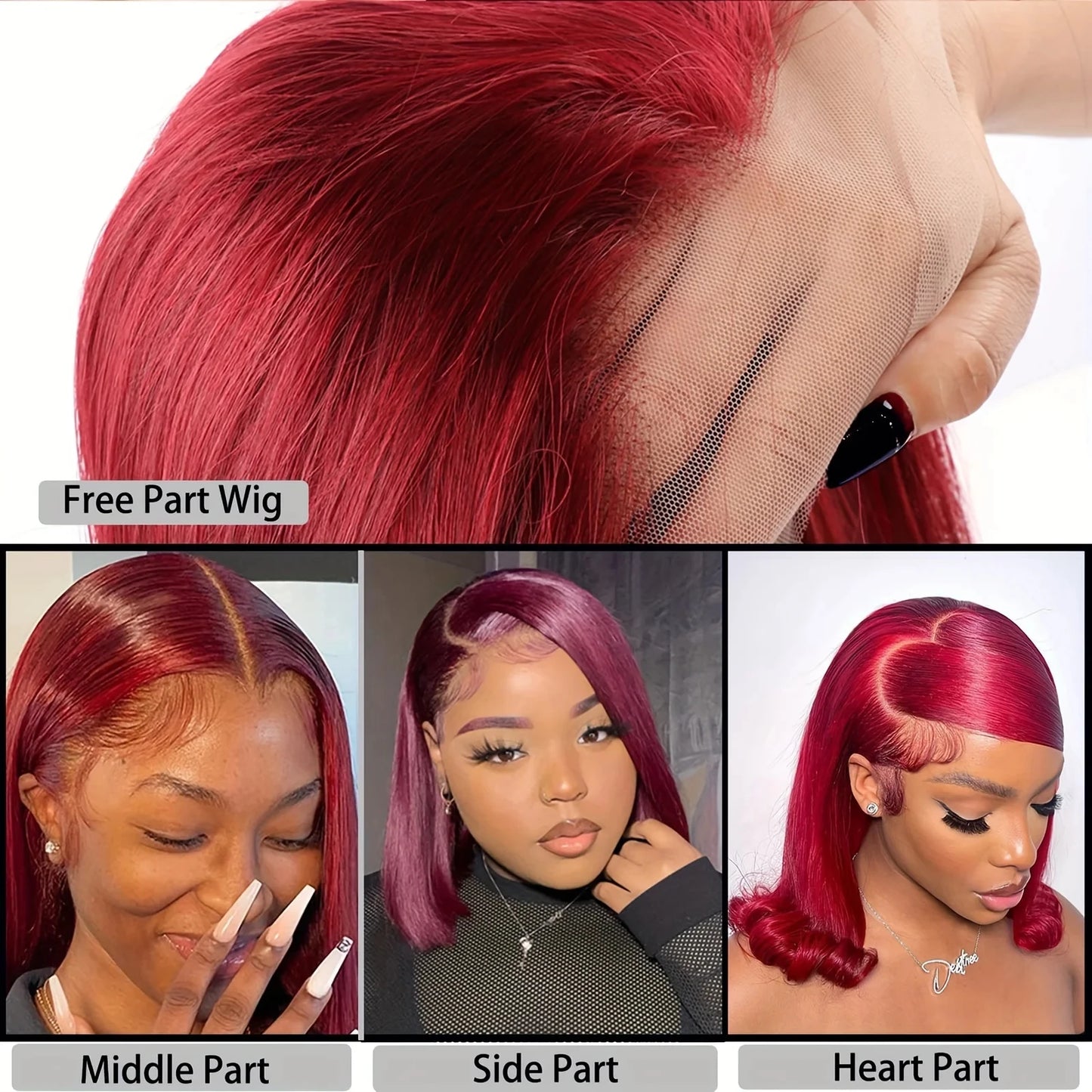 180% Density 99J Burgundy Short Bob Wig Human Hair 13X4 Lace Frontal Wigs For Women Natural Color Lace Front Bob Wig Pre Plucked