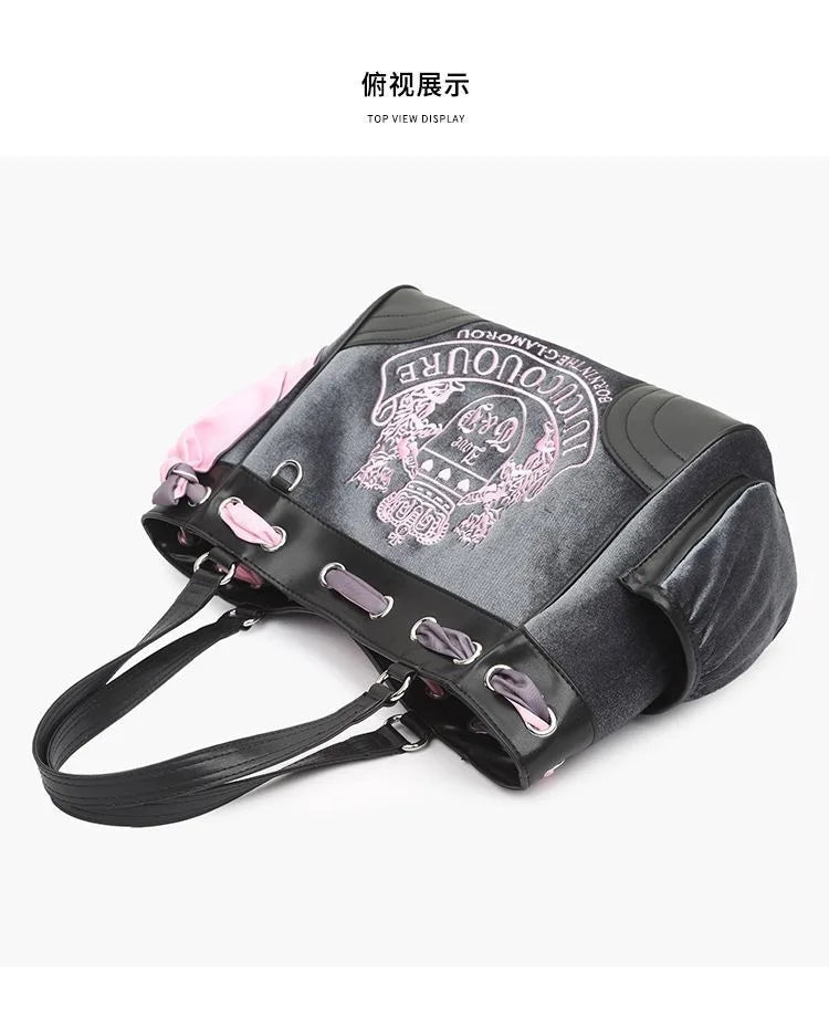 Vintage  Top-handle Bag Large Capacity Girls Y2k Denim Boston Bag Designer Crossbody Handbag Multi-pocket Tie-dyed Bags