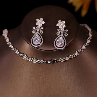ASNORA 2024 New Design Flower and Water Drops Necklace For Women Wedding Luxury Dubai Bridal White Zirconia Jewelry Set X0493