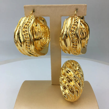 Italian Gold Plated Jewelry Set for Women Big Size Necklace Earrings Bracelet Ring 4Pcs Bridal Wedding Party Gifts FHK18986