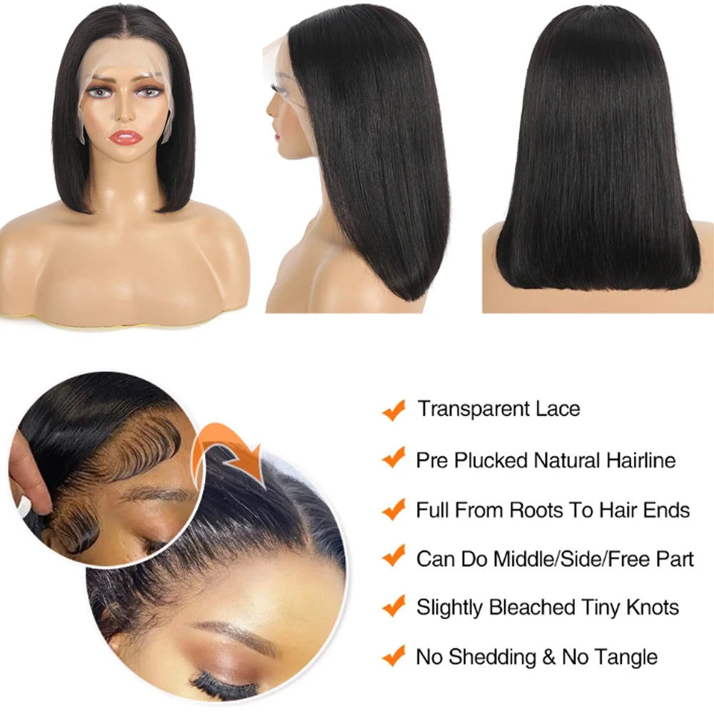 12A Ready To Go Bone Straight Bob Wig Lace Frontal 100% Human Hair Wigs For Women Short Bob Wig HD Lace Closure Wig Glueless Wig