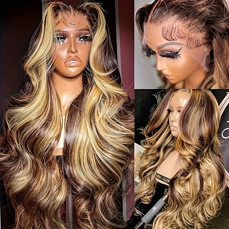 13x6 Highlight Lace Frontal Wig 30 Inch 13X4 Body Wave Ombre Colored Honey Lace Front Human Hair Wigs For Women Pre Plucked