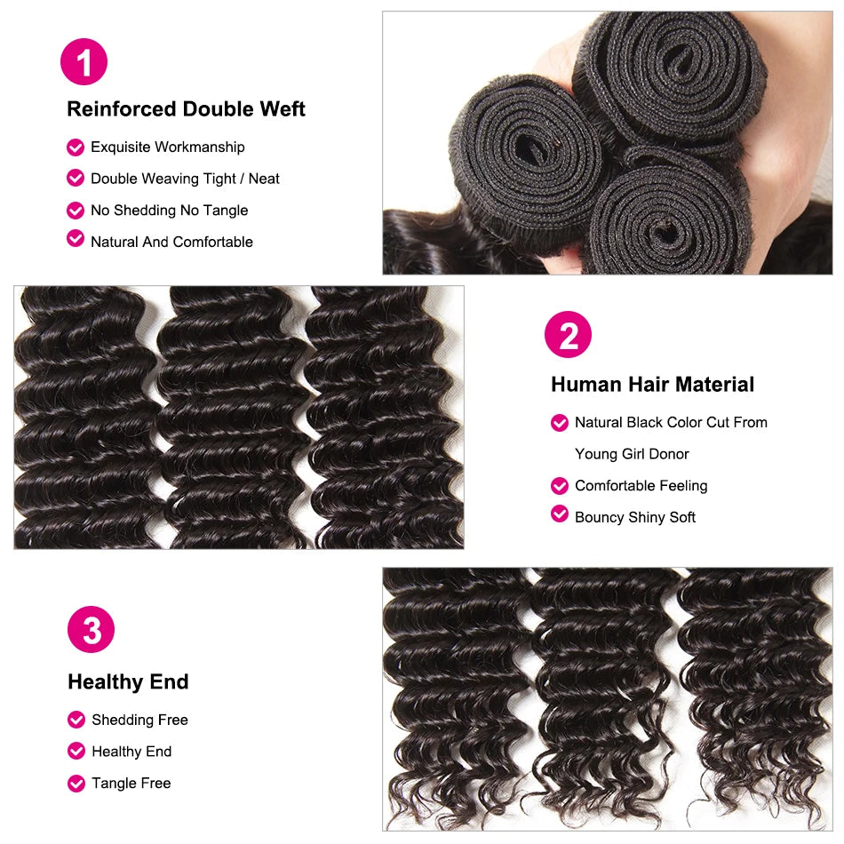 12-26 inch UNiCE Hair: Peruvian Deep Wave Human Hair Hair Bundles 1/3/4 PCS 100% Human Hair