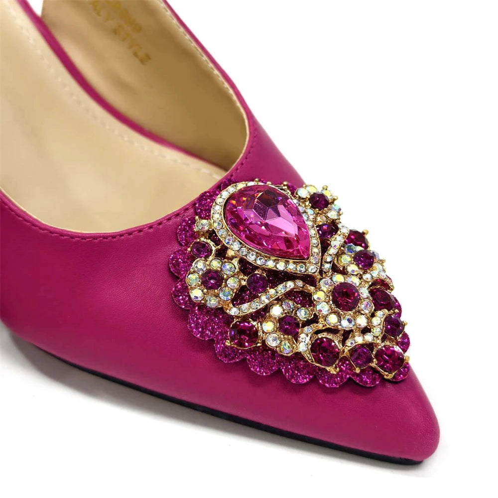 Venus Chan Latest Wedding Pointed Toe Women's Shoes High Heel White Color Rhinestones Party Ladies Shoes And Bag Set