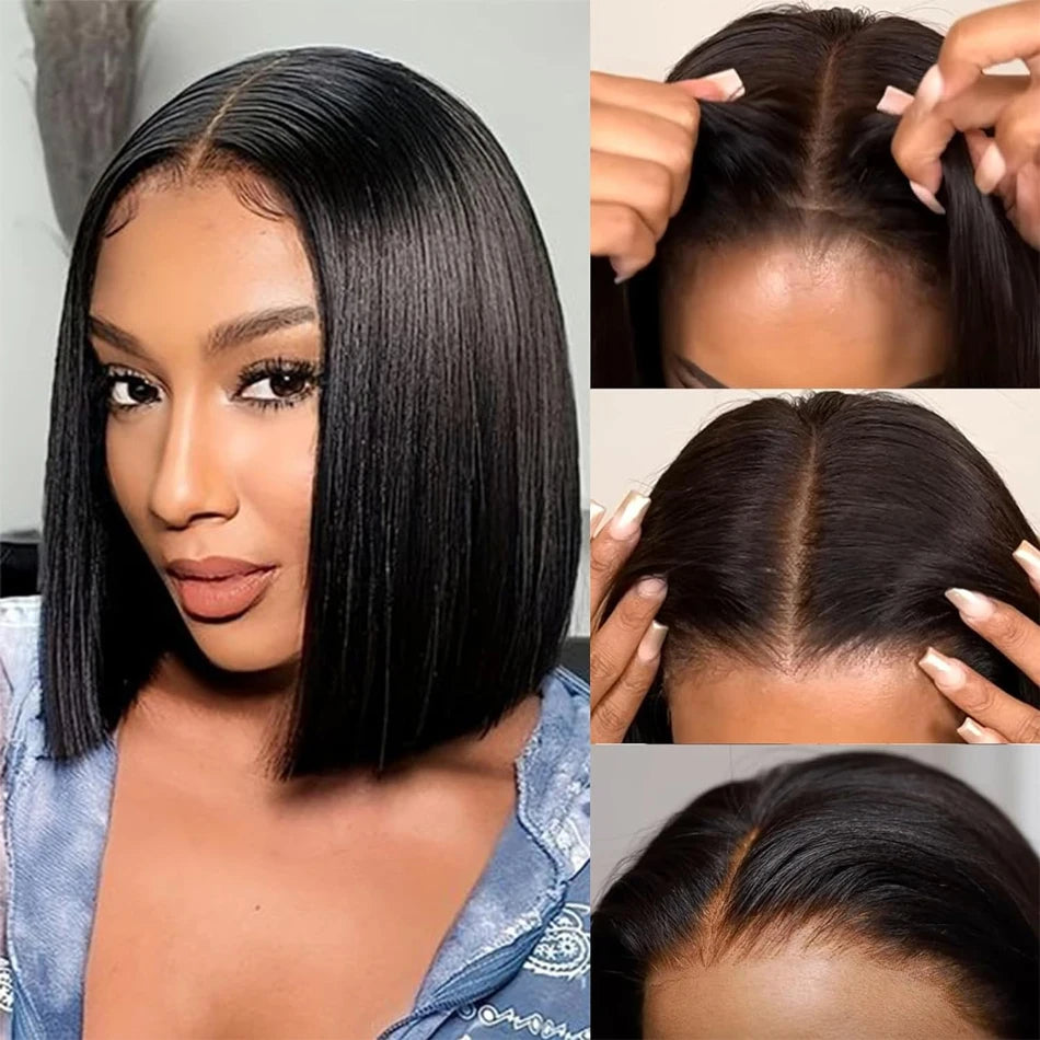 12A Ready To Go Bone Straight Bob Wig Lace Frontal 100% Human Hair Wigs For Women Short Bob Wig HD Lace Closure Wig Glueless Wig