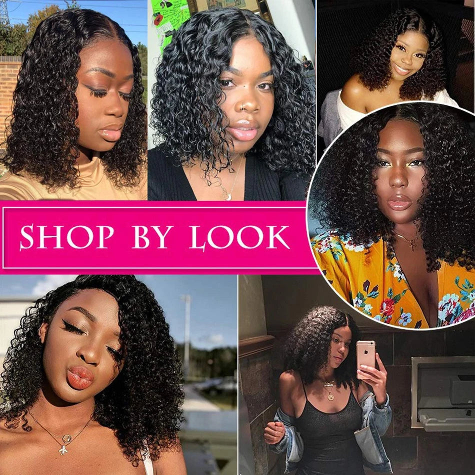 12A Glueless 13X4 Short Bob Wig Kinky Curly Lace Frontal Human Hair Wigs for Women Upgrade Ready Wear To Go Deep Curls Brazilian