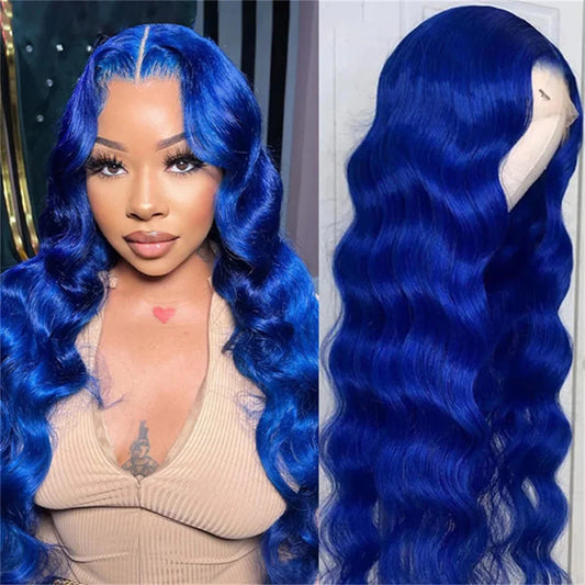 13x4 Royal Blue Body Wave Lace Front Human Hair Wigs Pre Plucked Brazilian Blue HD Lace Frontal Wig For Women Human Hair Wig