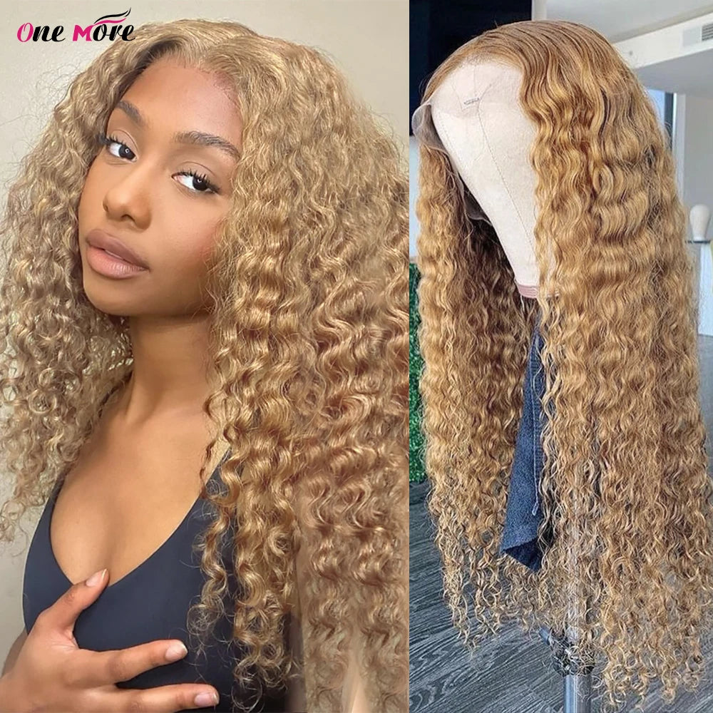 #27 Honey Blonde Lace Front Wig Deep Wave Frontal Wig Curly Human Hair Wig 13x4 Colored Human Hair Wigs