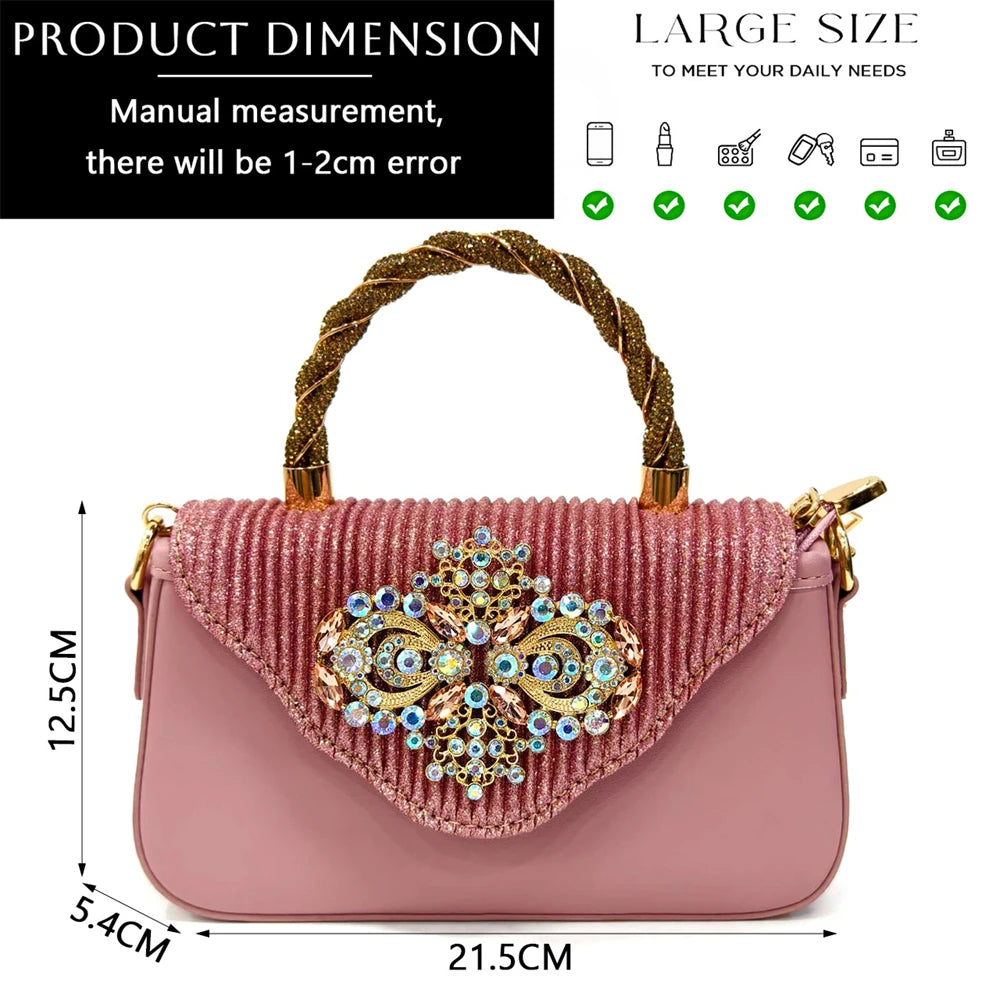 Venus Chan Latest Wedding Pointed Toe Women's Shoes High Heel White Color Rhinestones Party Ladies Shoes And Bag Set