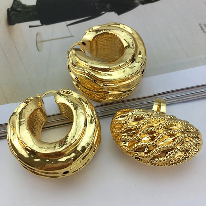 Italian Gold Plated Jewelry Set for Women Big Size Necklace Earrings Bracelet Ring 4Pcs Bridal Wedding Party Gifts FHK18986