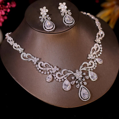 ASNORA 2024 New Design Flower and Water Drops Necklace For Women Wedding Luxury Dubai Bridal White Zirconia Jewelry Set X0493