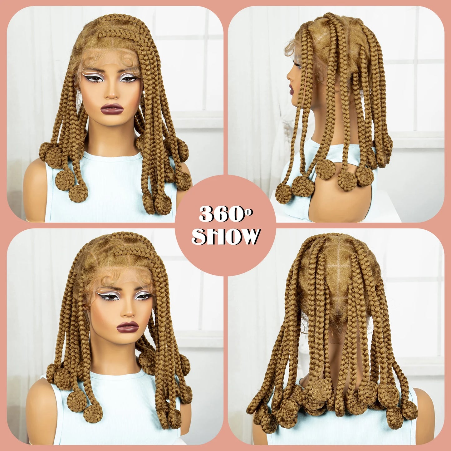 14 Inch Ombre Synthetic Bantu Braided Wigs Transparent Full Lace Hair Wigs Knotless Box Braids with Baby Hair for Black Women