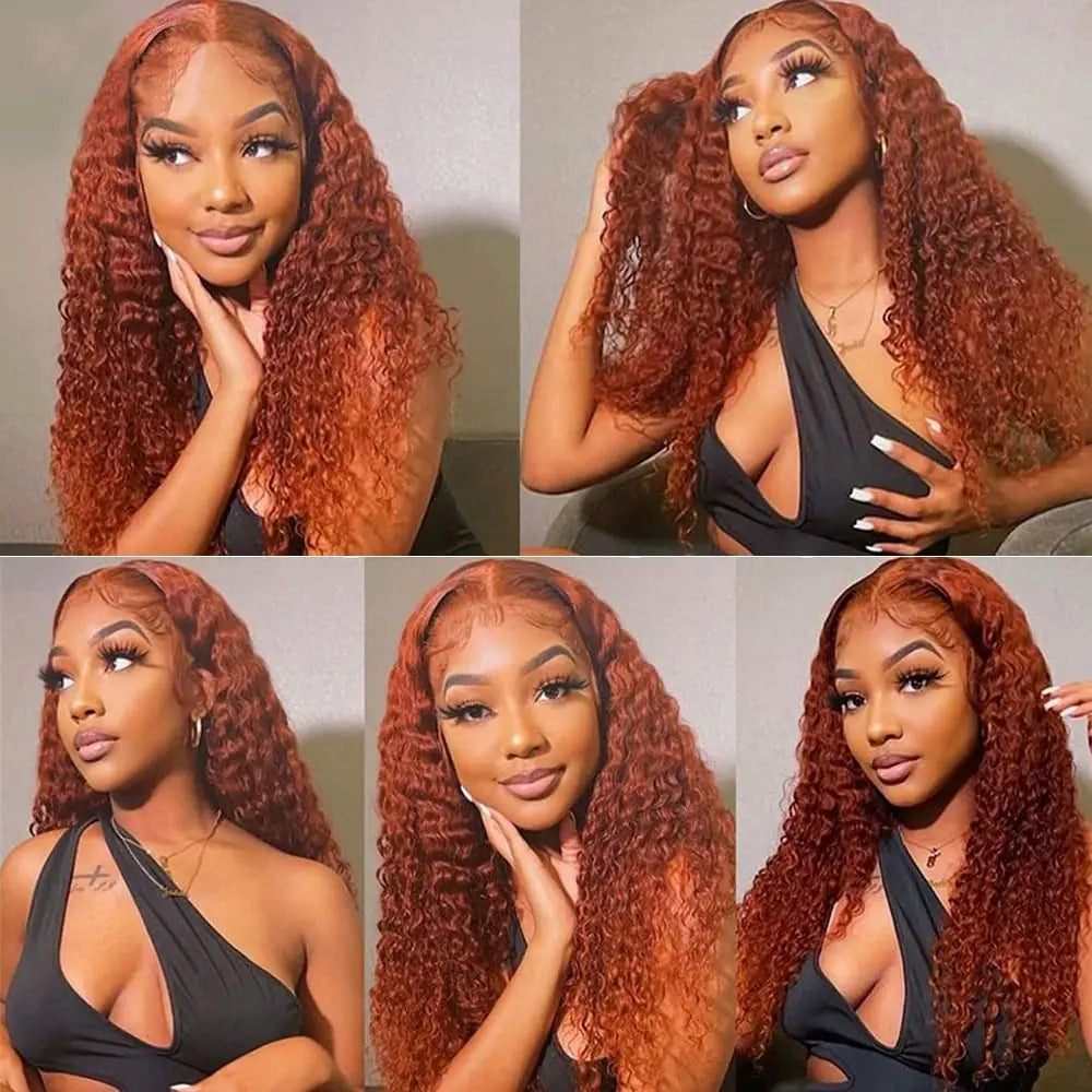 13x6 13x4 Orange Ginger Deep Wave Remy Lace Front Colored Curly Lace Frontal Human Hair Wigs For Women Human Hair Wig