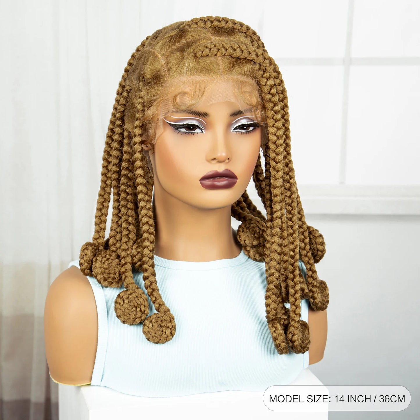 14 Inch Ombre Synthetic Bantu Braided Wigs Transparent Full Lace Hair Wigs Knotless Box Braids with Baby Hair for Black Women