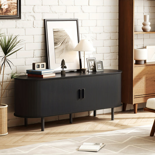 Black Mid-Century Modern TV Stand - Power Outlet 60" TVs