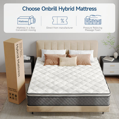 Mattress, 12 Inch Innerspring Hybrid Mattress In A Box With Gel Memory Foam, Individually Wrapped Encased Coil Pocket Spring Mattress, Pressure Relief, Medium Firm Support