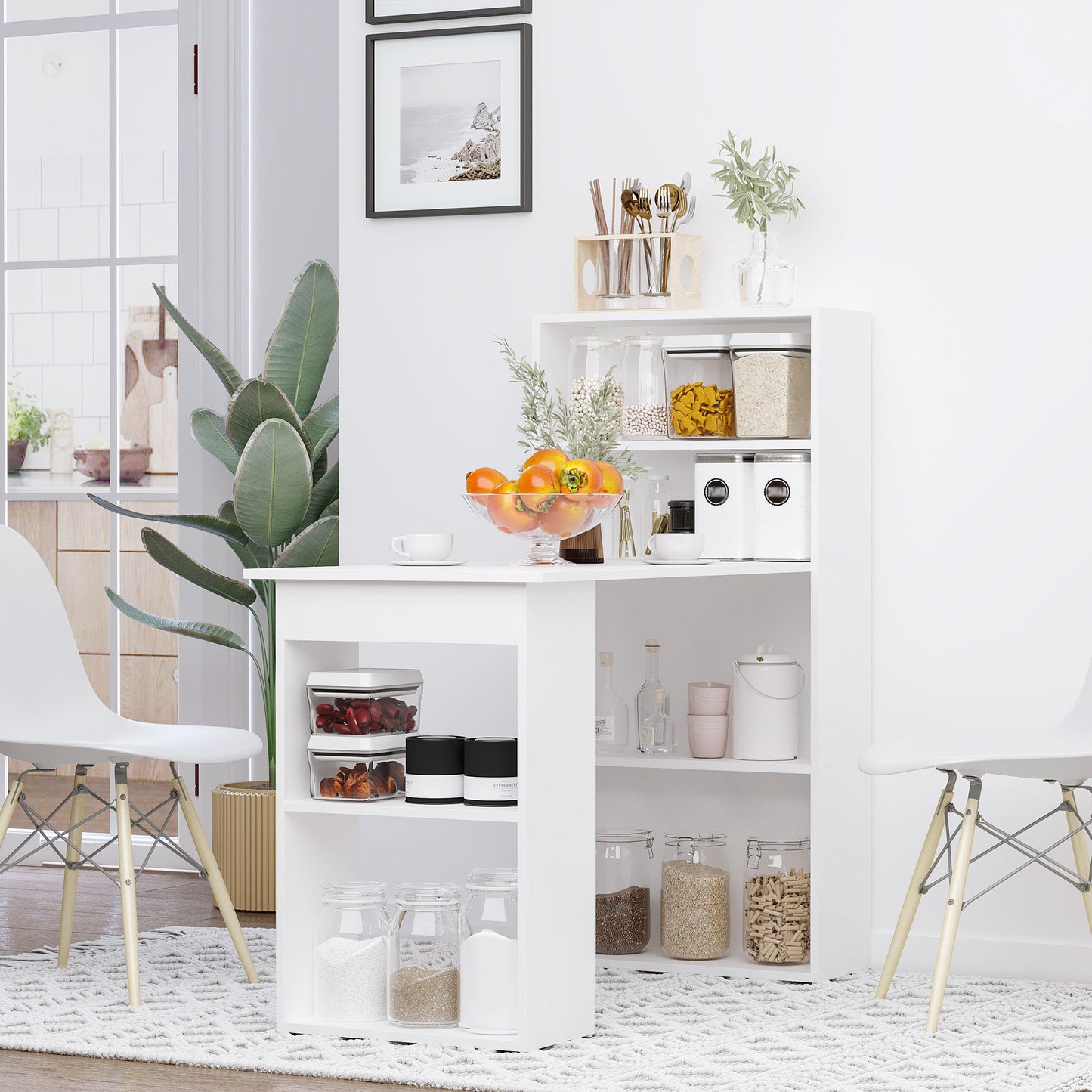 HOMCOM Modern Home Office Desk with 6-Tier Storage Shelves, 47" Writing Table with Bookshelf