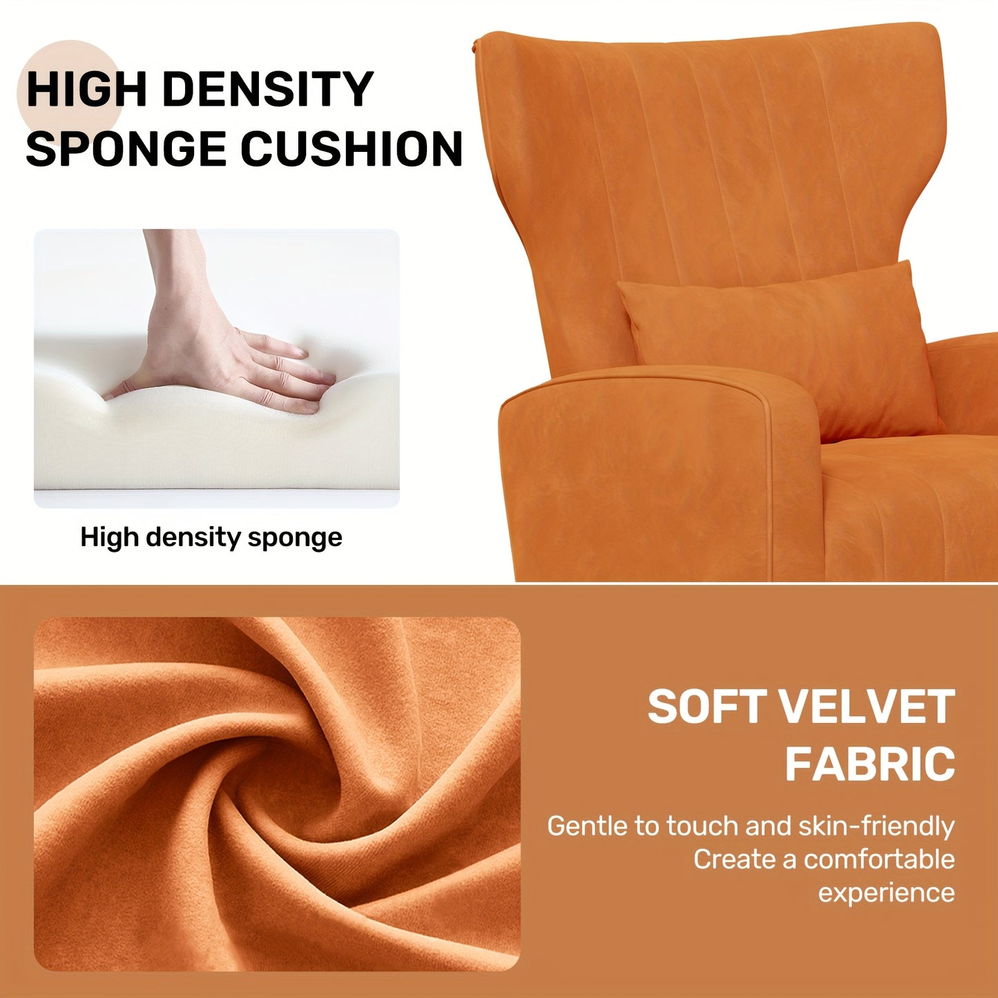 Modern Velvet Accent Chair with Metal Legs and Head Support – Cozy Mid-Century Reading Armchair, Includes Cushion and Footrest, Available in Gray/Yellow/Black