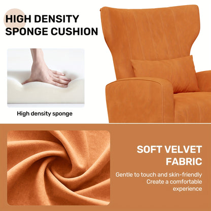 Modern Velvet Accent Chair with Metal Legs and Head Support – Cozy Mid-Century Reading Armchair, Includes Cushion and Footrest, Available in Gray/Yellow/Black