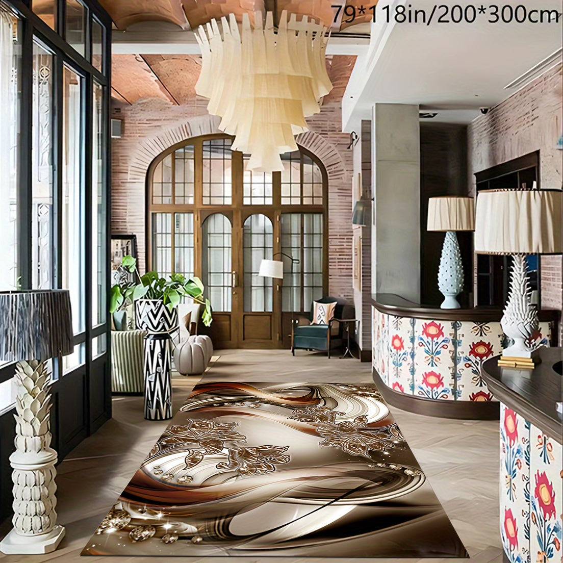 Noble Butterfly Printed Palace Royal Decorative Living Room Soft Carpet, Machine Washable Non-slip Carpet, Hotel Cafe Shop Carpet