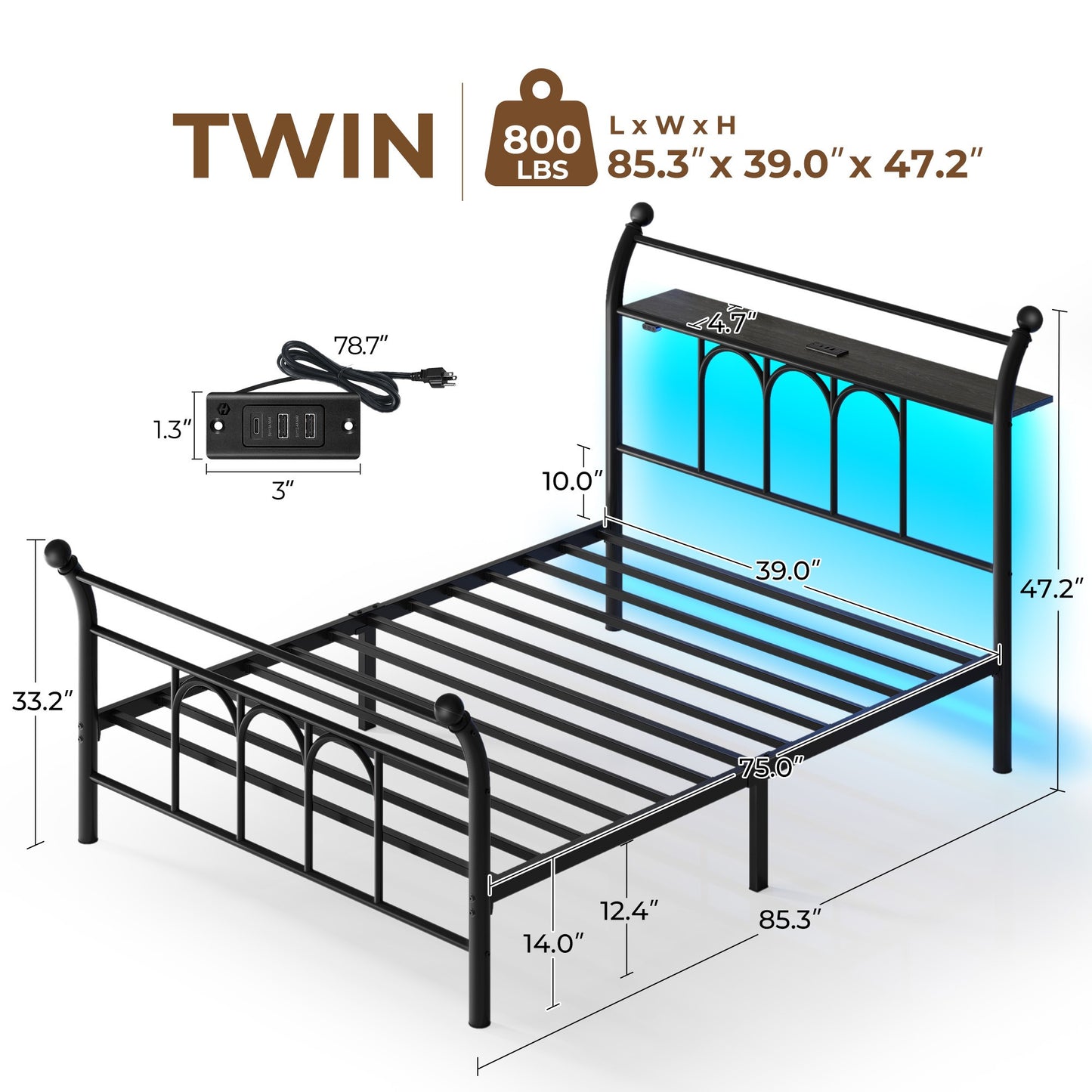 Classic Metal Platform Bed Frame with Victorian Style Iron-Art Headboard/Footboard/Under Bed Storage/No Box Spring Needed