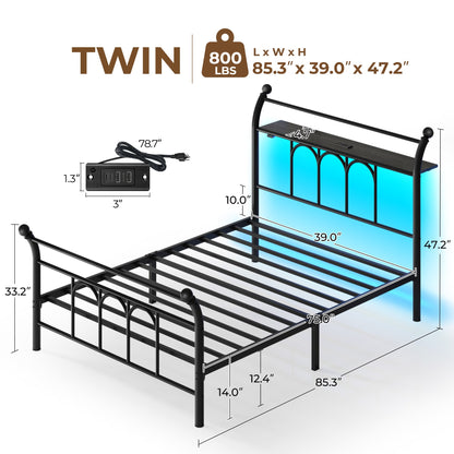 Classic Metal Platform Bed Frame with Victorian Style Iron-Art Headboard/Footboard/Under Bed Storage/No Box Spring Needed