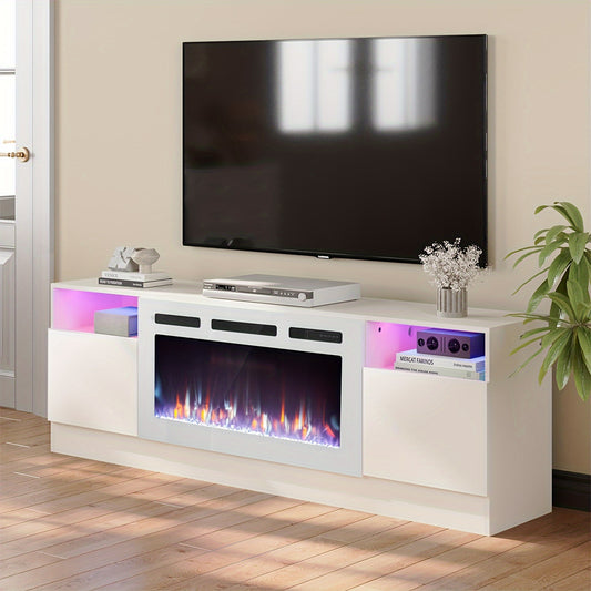 36" Electric Fireplace TV Stand - LED Lights White