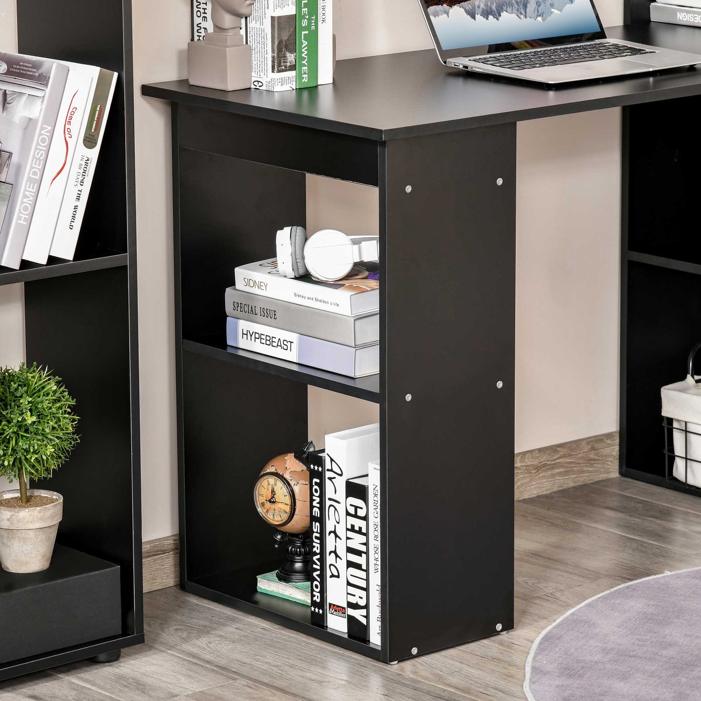 HOMCOM Modern Home Office Desk with 6-Tier Storage Shelves, 47" Writing Table with Bookshelf