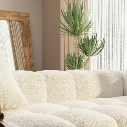 Modern 4-Seater Sofa - Elegant White Velvet Couch with Wooden Frame, Stylish and Simple Design - For Living Room, Bedroom & More - Suitable for Modern & Contemporary Homes - Perfect Gift for Housewarming