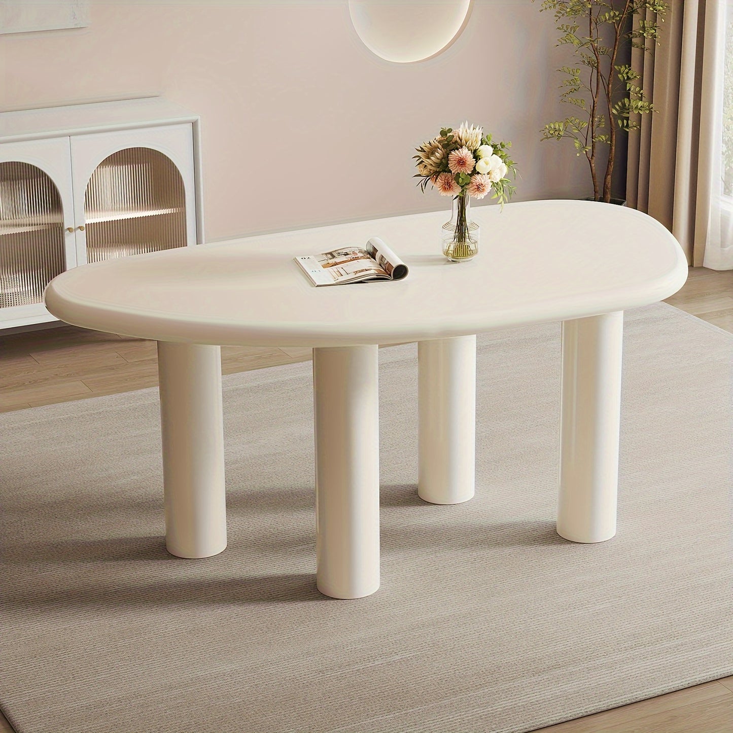 Large Office Desk, Wedge-Shaped Computer Office Desk, Modern Executive Desk, Creamy White Writing Study Desk For Study Room, Home Office, Easy Assembly, Guyii