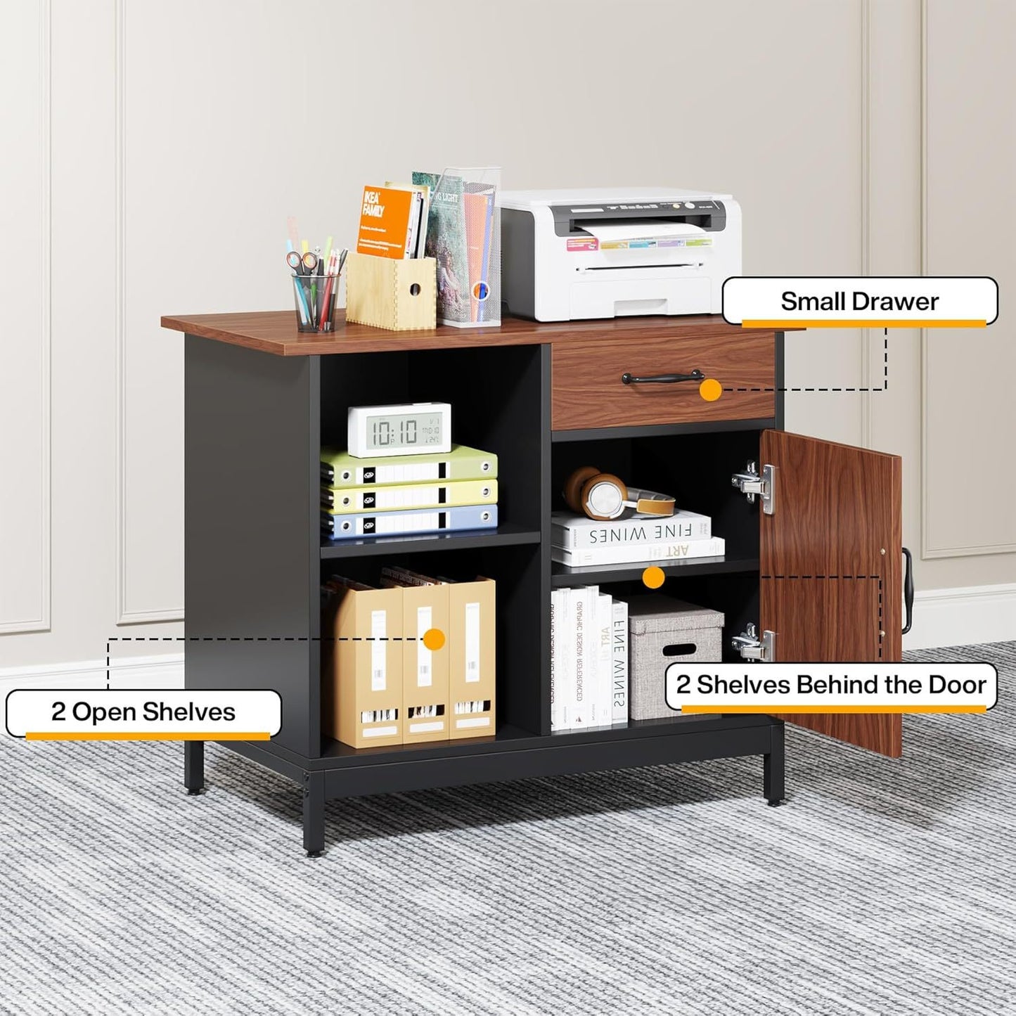 63-Inch Executive Desk - Large L-Shaped Desk with Drawer Cabinet & Storage Shelves - Corner Executive Office Desk - Business Furniture Set Workstation for Home Office - For Professionals & Entrepreneurs - Perfect for Home Off