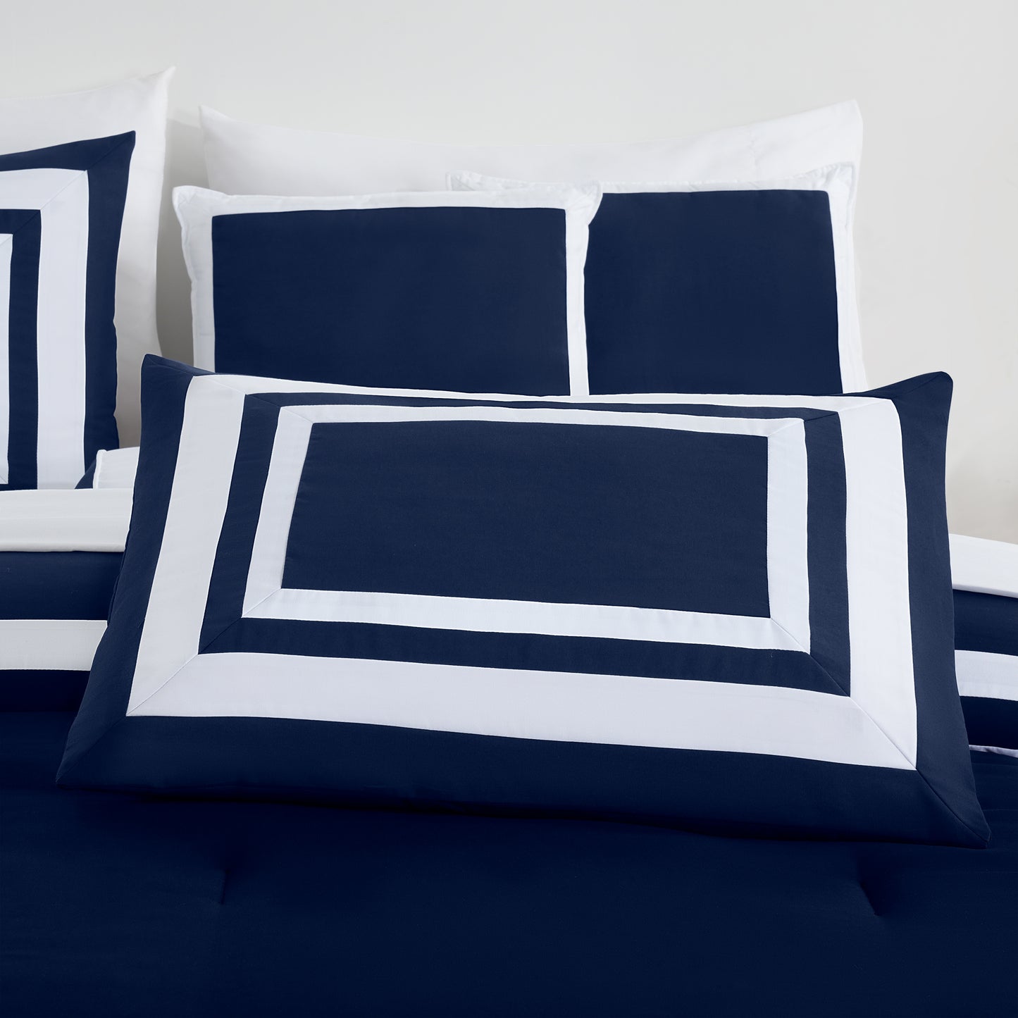 Caprice 7-Piece Modern Hotel Style Square Pattern Comforter Set with Decorative Pillows, Cal King/King/Queen/Full Size