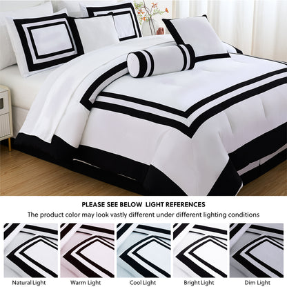 Caprice 7-Piece Modern Hotel Style Square Pattern Comforter Set with Decorative Pillows, Cal King/King/Queen/Full Size