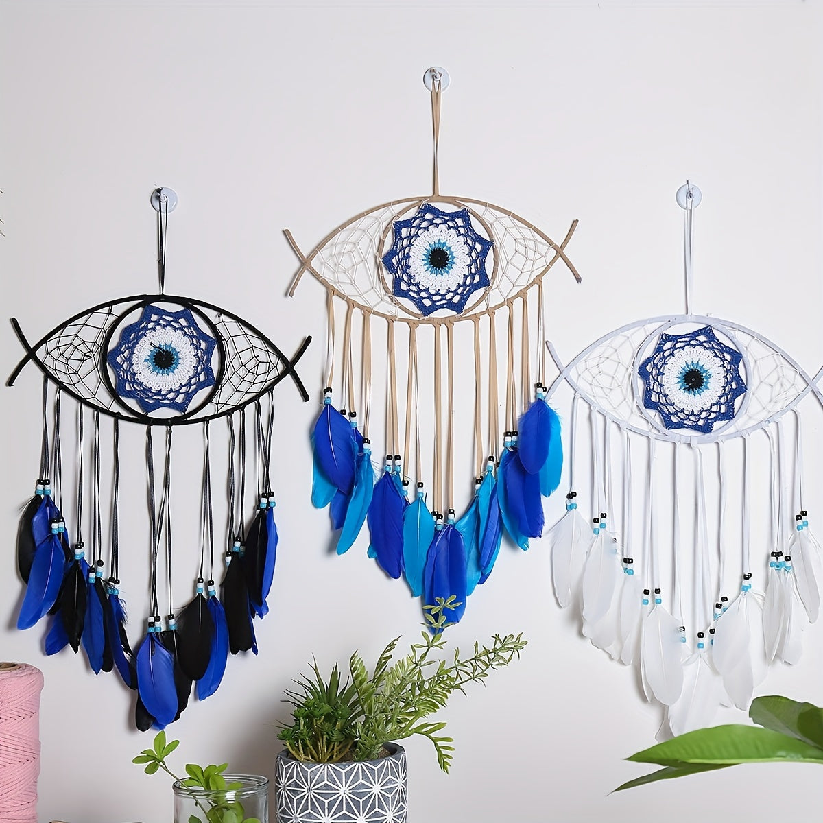 1pc Dreamcatcher Handmade Devil Eye Dreamcatcher Feather Wall Hanging Art Wall Decor Home Decor Apartment Dorm Bedroom Living Room Decor Good Luck Charm