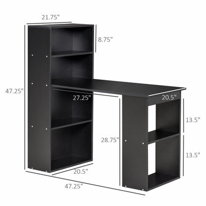 HOMCOM Modern Home Office Desk with 6-Tier Storage Shelves, 47" Writing Table with Bookshelf