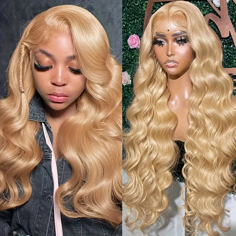 13x6 Ombre Honey Blonde Lace Front Wigs Human Hair, 27# Frontal Wigs Pre Plucked Bleached Knots Transparent Lace Front Wig Human Hair For Women Glueless Human Hair Wig