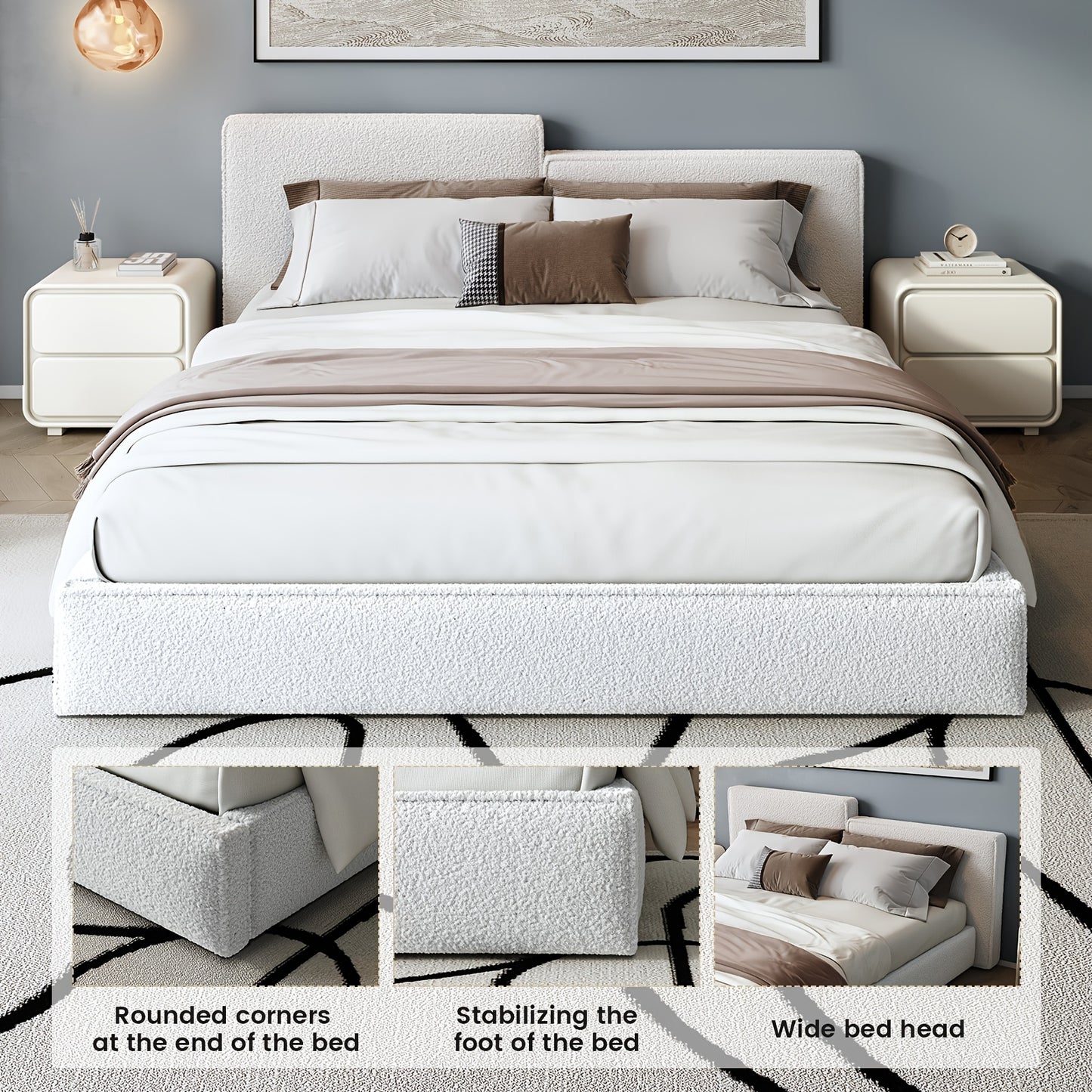 Queen & Full Size Bed Frame with Upholstered Headboard - Wood & Metal Slat Support, No Box Spring Needed, Easy Assembly, Quiet Mattress Foundation by Guyii Commercial, GUYII