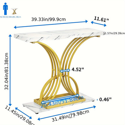 Xelsyo DEXTRUS 39" Console End Table with Faux Marble Top, Side Table for Living Room, Entryway, Gold