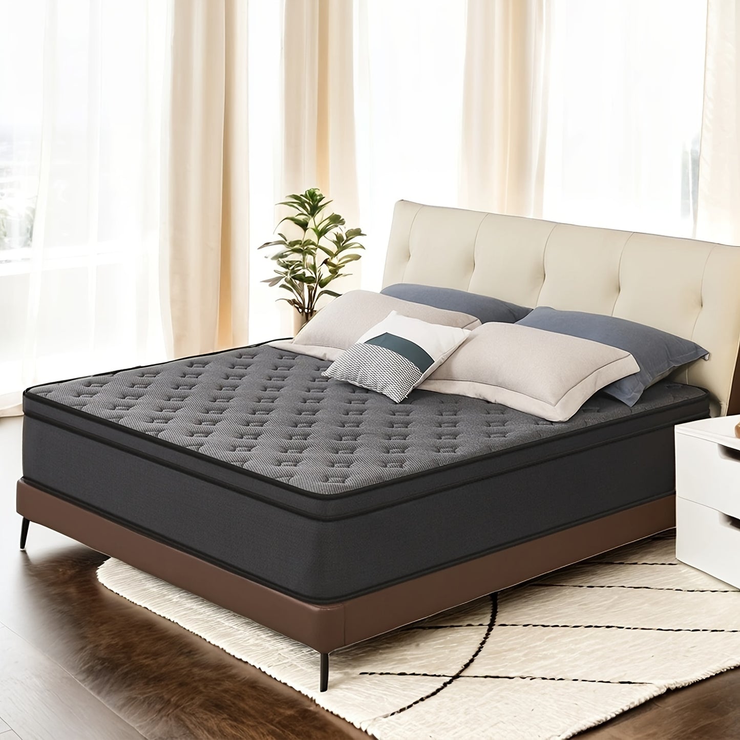 mattress, 12 inches, box hybrid mattress with memory spring hybrid, individual pocket spring mattress for family rooms and hotels in black