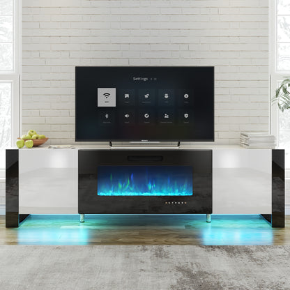 Modern Electric Fireplace TV Stand with LED Lights, Entertainment Center for TVs