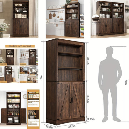 71  "  Farmhouse Tall Storage Cabinet with Load-Bearing Steel Pipe   
Adjustable Shelves
 Kitchen Pantry Storage Cabinet with 2 Barn Doors  
Storage Cabinet for Kitchen
Dining Room
Bathroom ( White )