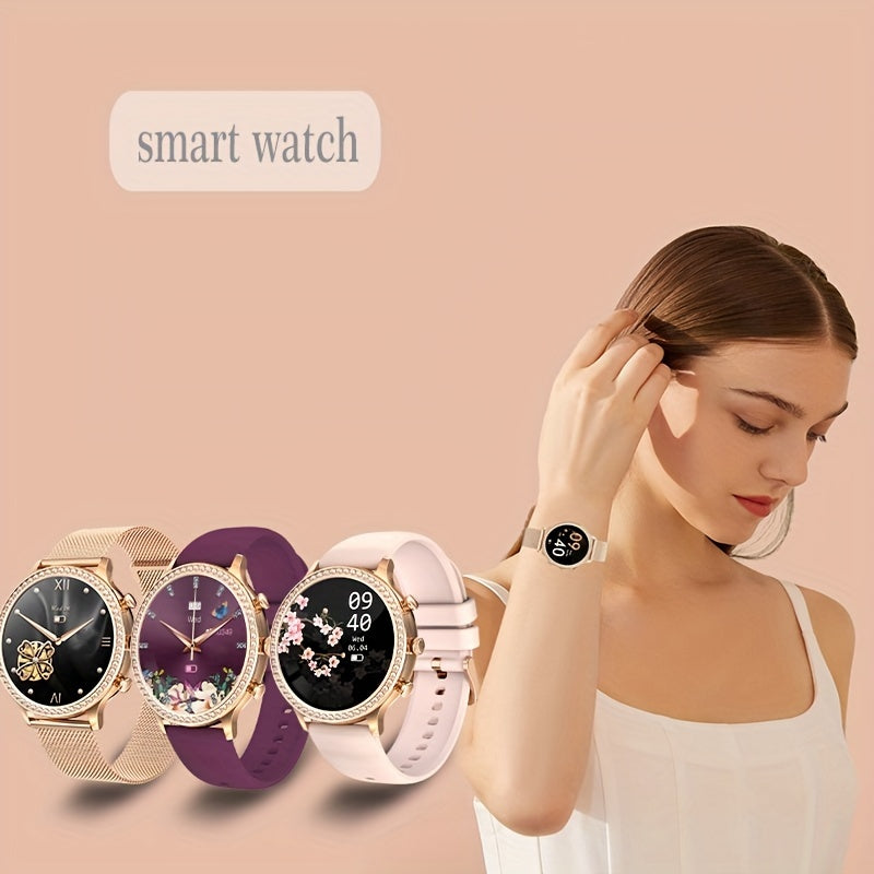 Touch Screen Smart Watches, Smart Watch for Android & iPhone Compatible,(Answer/Make Call) Smart Fitness Tracker Watch for Women/Man Smartwatch with Message Reminder/Sports/Step, Ideal for Gift (Include Bands:Gold, Pink, Wine
