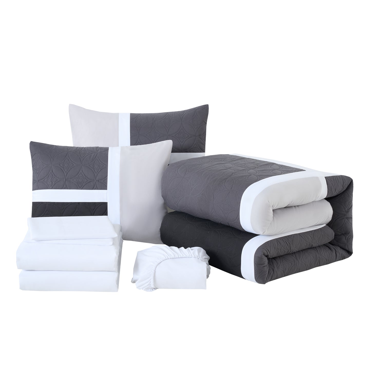 Bernard 7-Piece Patchwork Quilted Medallion Bed in a Bag Comforter Set with Sheets, California King/King/Queen/Full Size