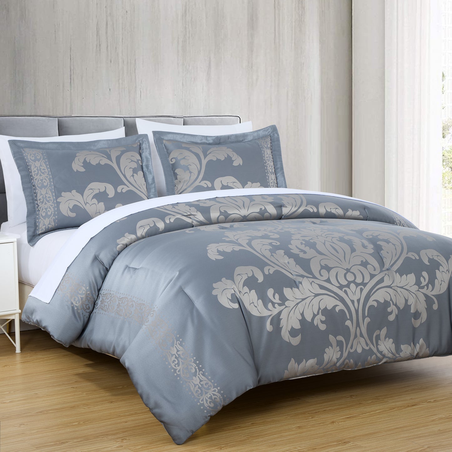 Valor 7-Piece Luxury Jacquard Floral Bed in a Bag Comforter Set