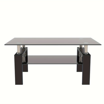 Rectangle Black Glass Coffee Table, Clear Coffee Table, Modern Side Center Tables for Living Room, Living Room Furniture