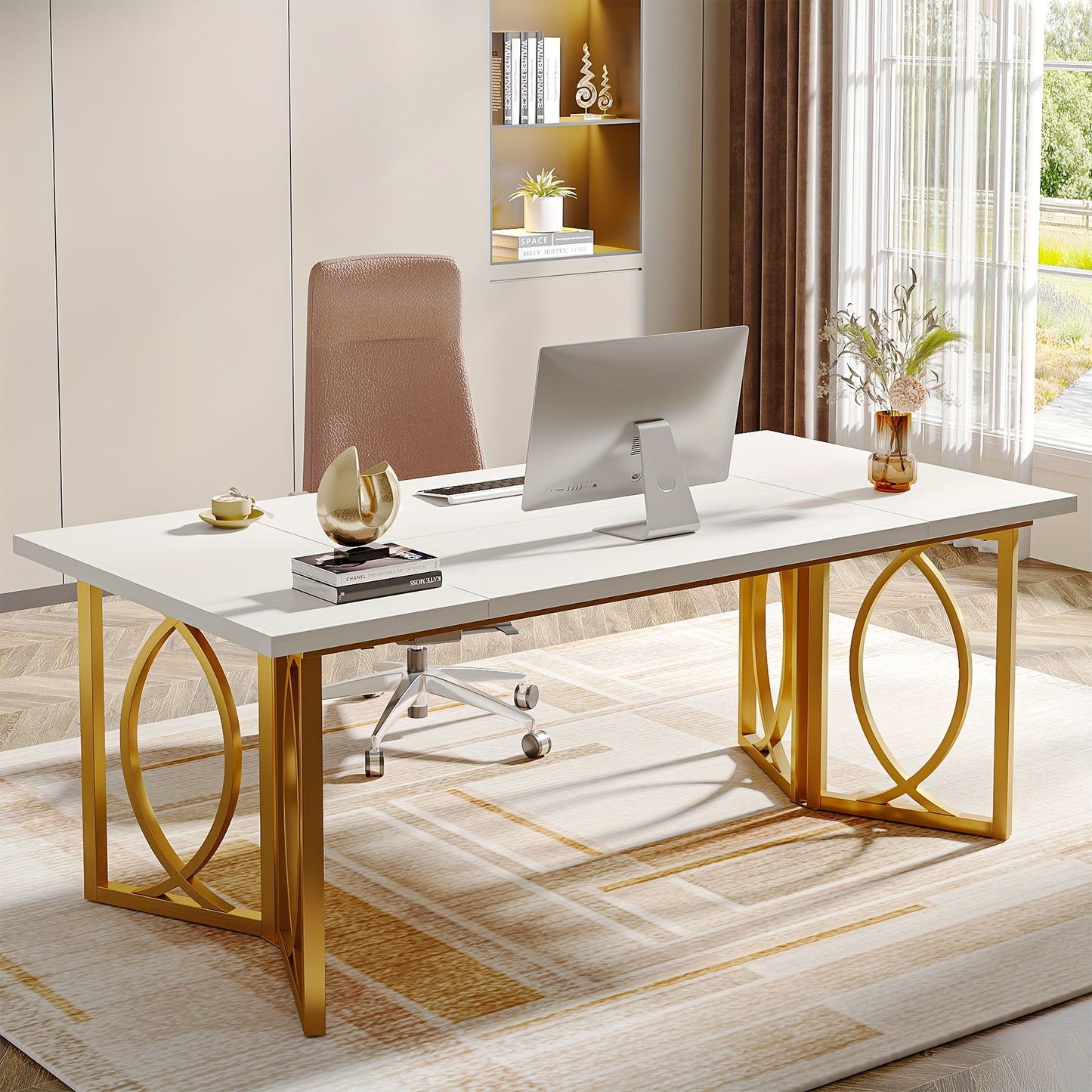 LITTLE TREE 70.9-inch Executive Table - Wood Computer Desk with Metal Frame - Spacious & Sturdy - For Home Office & Workspaces - Ideal Gift for Professionals